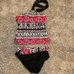 a.n.a Women's Tankini - Red and Black Pattern